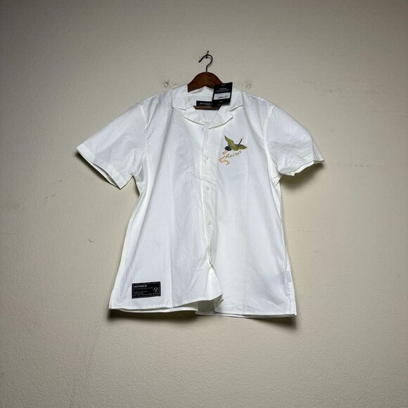Avirex Short Sleeve Shirt Men L White Button Up Military Tailored Indie w Tags - Picture 1 of 11